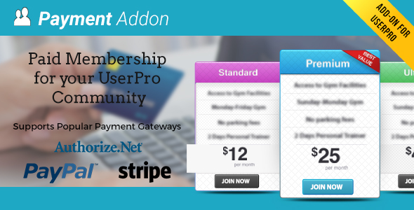 Payment Addon for UserPro v3.0