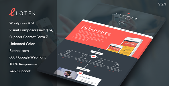 Lotek v2.1 - Modern App Landing Page Wordpress Theme