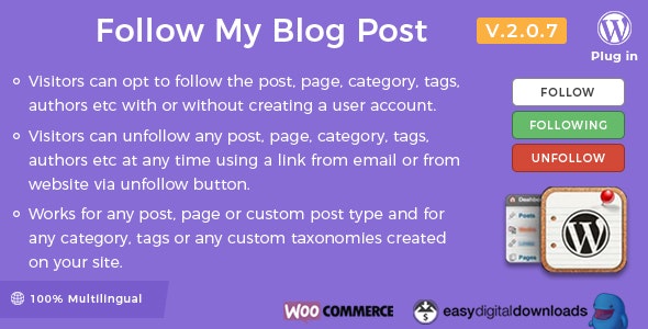 Follow My Blog Post WordPress Plugin v2.0.6